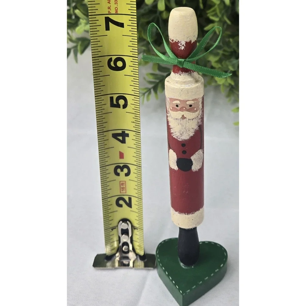 Lot of 2 Handmade Hand Painted Wood Santa Claus Decorations Christmas Tree